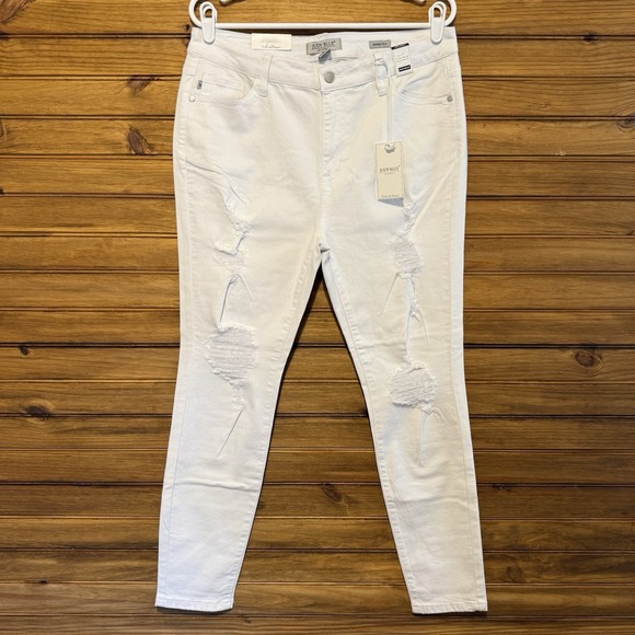 Judy Blue Distressed White Skinny Jeans Size 15 32 High Waist Denim Stretch NEW - Picture 1 of 11